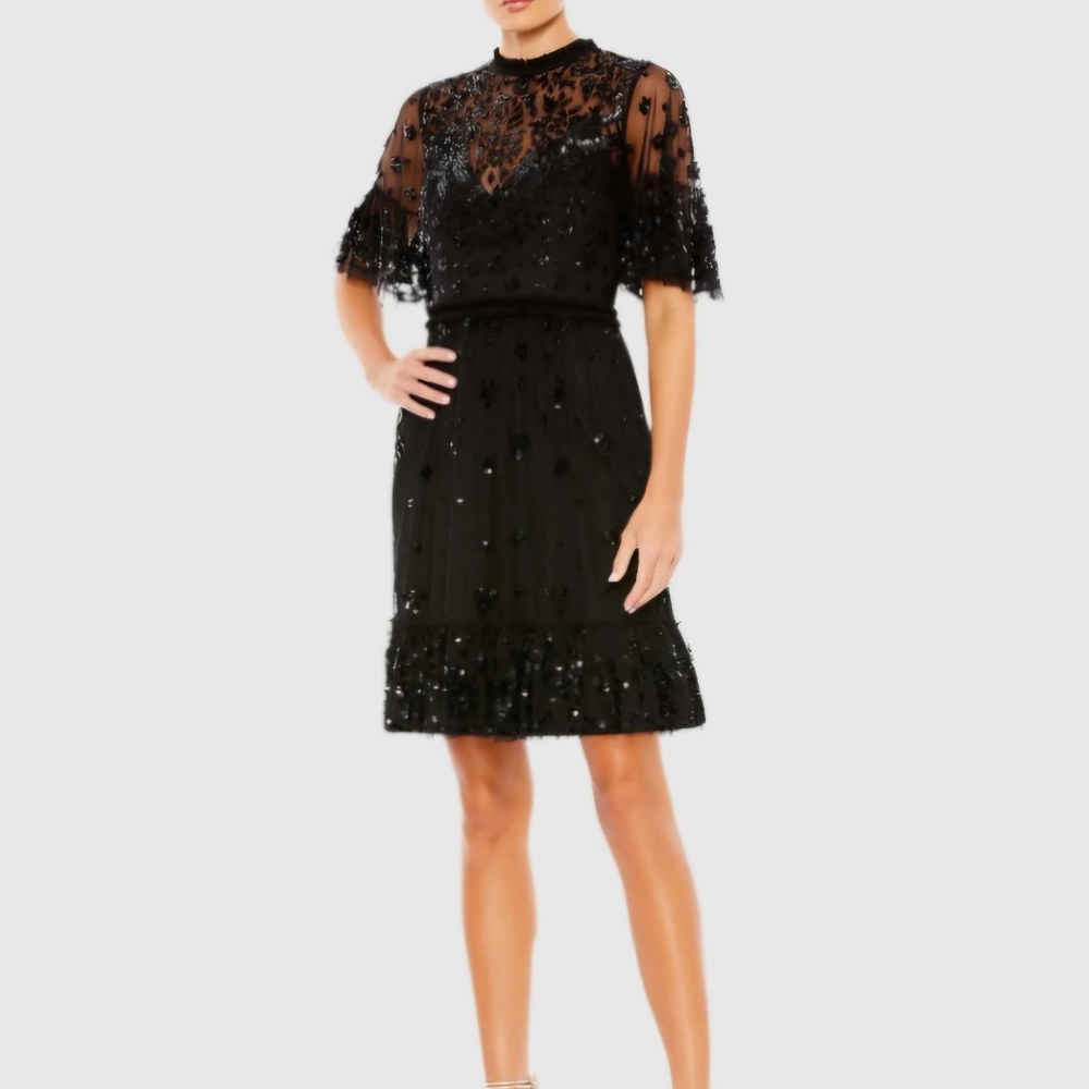 Mac Duggal Black Sequin Mini Dress NWT